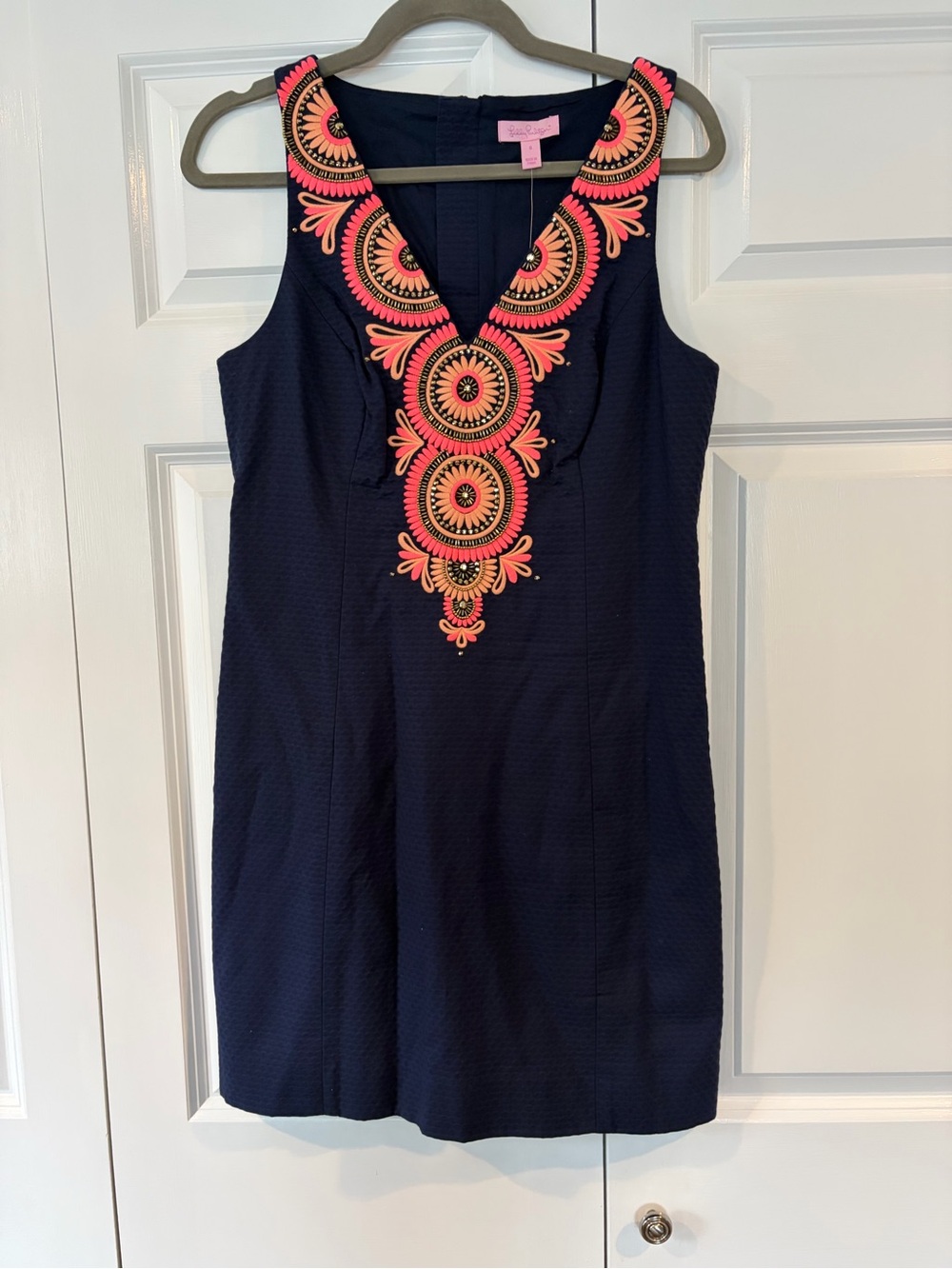 NWT Lilly Pulitzer Navy Shift Dress with Embroidery and Beading